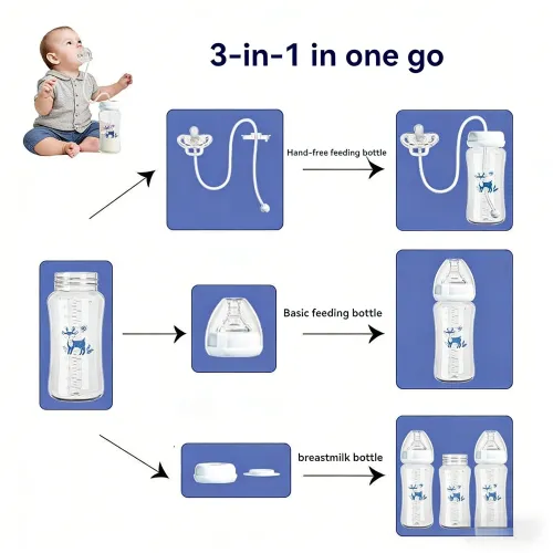 8oz 240ml Normal-Neck Baby Bottle with Straw Brush,Hands-Free PP Feeding Bottle Set-Makes Feeding Easy