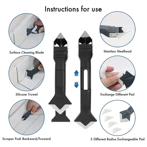 5-in-1 Metal Head Glue Tool Kit Silicone Spatula Caulk Remover Grout Removal Sealant Finishing Corner Scraper Repair Tools
