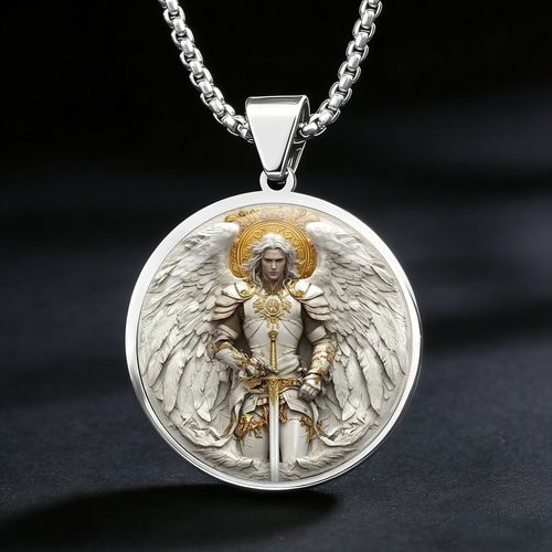 Stainless Steel Archangel St. Michael 2D Pendant Necklace