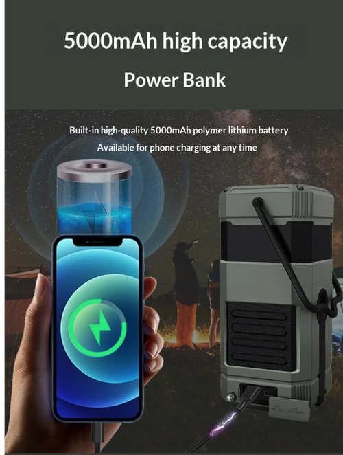 Hand-Powered Camping Emergency Waterproof for Speaker Radio Built-in Digital Display 5000mA Battery 10-30W Output