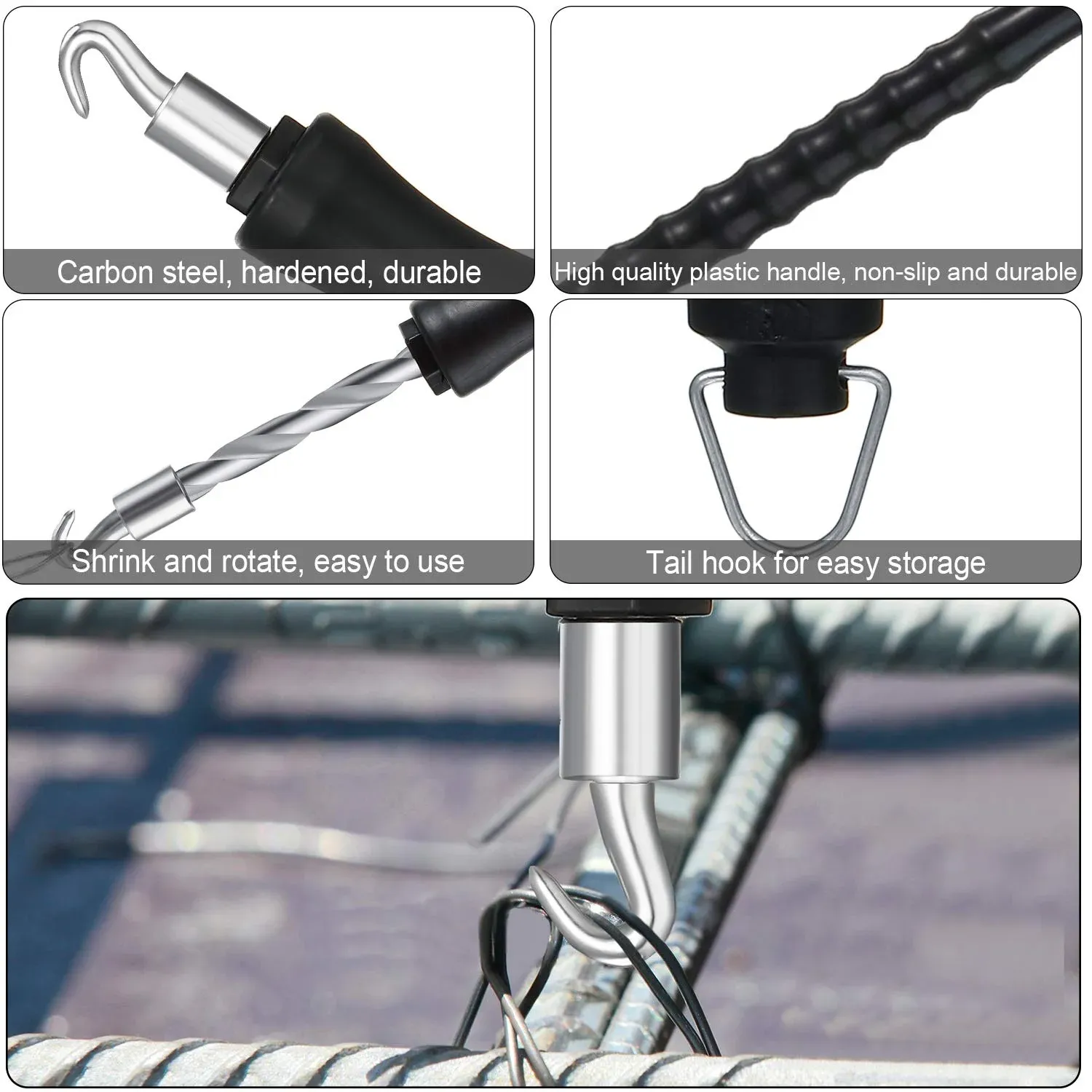 2PCS of Semi-Automatic Rebar Hooks, Straight Pull Tying Wire Binding Tool, Wire Hooks, Concrete Metal Wire Twisting Fence Tools