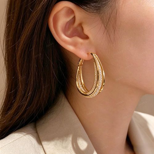 Pack of two pairs Light-luxe style stud earrings featuring a fashionable openwork mesh design with crystal accents.