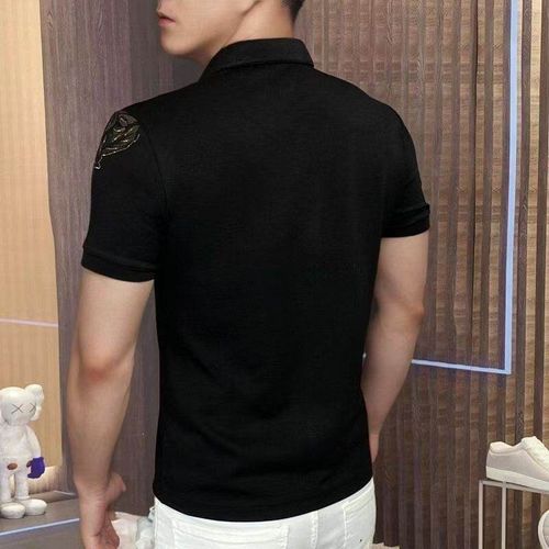 Lion Rhinestone Men's Polo Shirt Luxury Short Sleeve Casual T-shirts Slim Fit Lapel Business Formal Social Polo Tee Tops