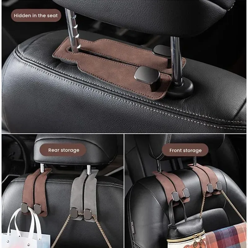 2Pcs 2-in-1 Universal Headrest Hanger Clip Car Back Seat Hook Hanging Storage Mobile Phone Holder Stand Car Headrest Hooks