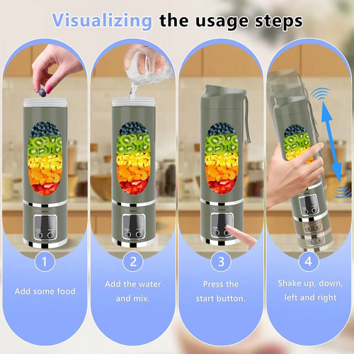 450ml Portable Juicer Blender Cup 12 Stainless Steel Blades 3 Speed Modes USB Charging Digital Screen Travel Smoothie Maker Rechargeable Mini Fruit Juice Mixer Easy To Clean For Sports Office Camping