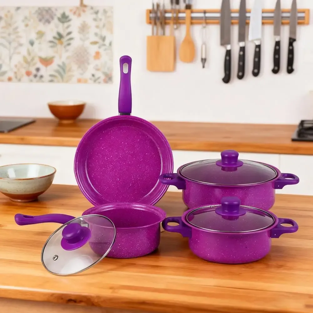 13-piece Cooking Set 13-piece Non-stick Cookware Set with Food-grade Iron Pots Anti-scald Handles Glass Lids Capacity for Home