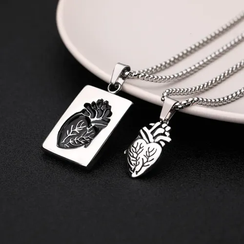 Couples Heart Shape Pendant Necklace For Men Women Stainless Steel Lovers Clavicle
