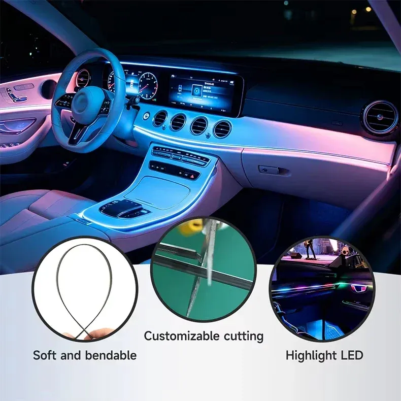 Car LED Acrylic Light Strip RGB Auto Interior Strip Lights Remote Phone APP Control Decorative Atmosphere Lamp with APP Remote