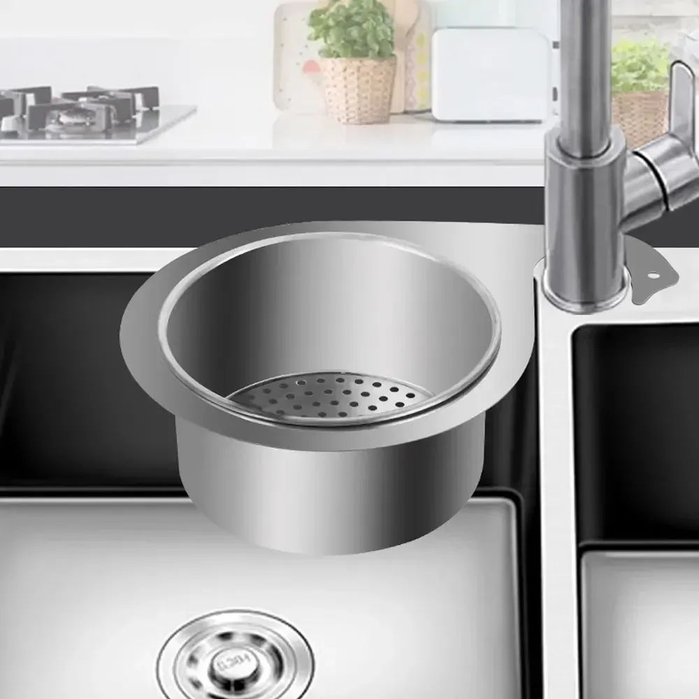 2PCS Stainless Steel Kitchen Swan Sink Strainer Basket Hanging Waste Drain Filter Basket Fruit Vegetable Drainer Sponge Rack Storage