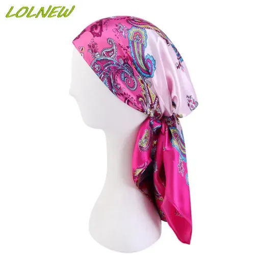 Satin Square Scarf Women Muslim Hijab Elegant 2025 Print Silk Neckerchief Shawl Wraps Headband Handle Hair Accessories Bandana