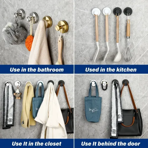 3pcs Vacuum Suction Cup Hooks Punch Free Bath Sucker Hook Wall Hook Hanger Glass Kitchen Bathroom Hooks for Towel Handbag