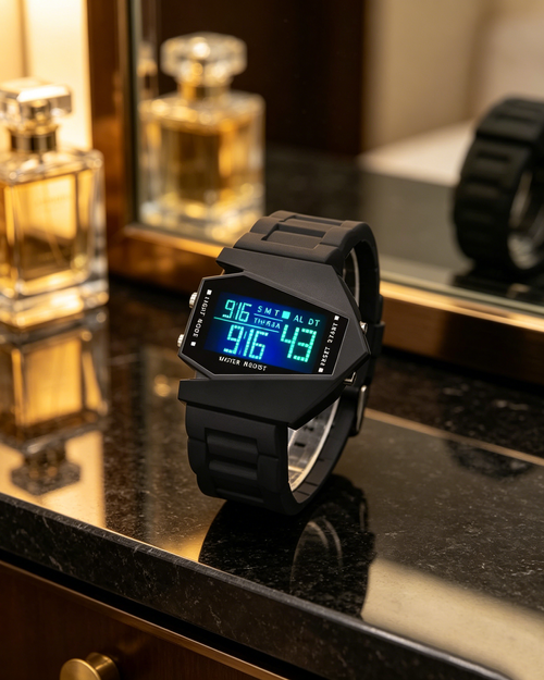 7-Color Luminous, Waterproof, Square, Multifunctional, Aircraft-Themed Wristwatch