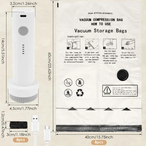 11-Piece Vacuum Storage Bag Set (Includes USB Electric Pump) — Rapid Compression, Double Zipper Lock, Triple Seal — Designed for Luggage Storage