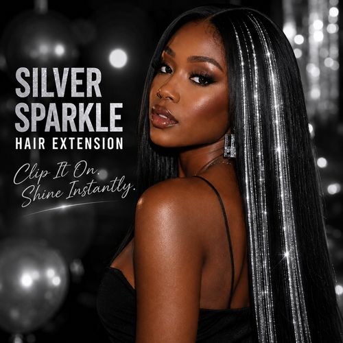✨ Holographic Gold Sliver Clip-In Hair Tinsel Extension – One-Piece Sparkling Hair Extension for Party, Birthday & Special Occasions ✨