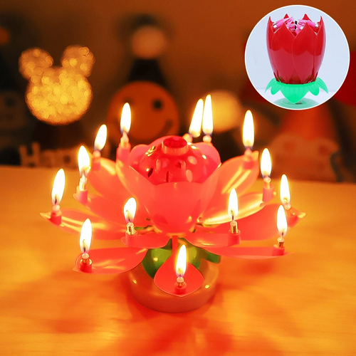 Lotus Birthday Candle Cake Decoration Creative Flower Singing Music Surprise Rotating Candle Small Decoration
