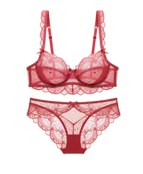 New Plus Size B C D E Cup Bra Set Sexy Lace Ultrathin Women Underwear Summer Transparent Bras and Panties 85E 90C 95D Lingerie