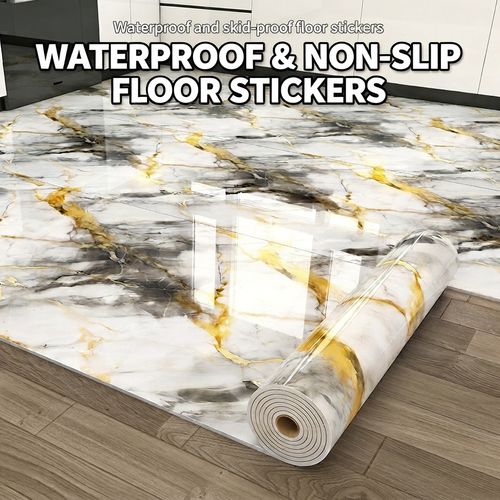 300cm x 40cm Smooth Marble-Effect Wallpaper with Gold Veining – Self-Adhesive & Removable