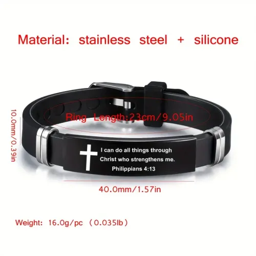 Christian Cross Bible Verse Bracelet Black Stainless Steel Inspirational Faith Bracelets For Men Women Jewelry