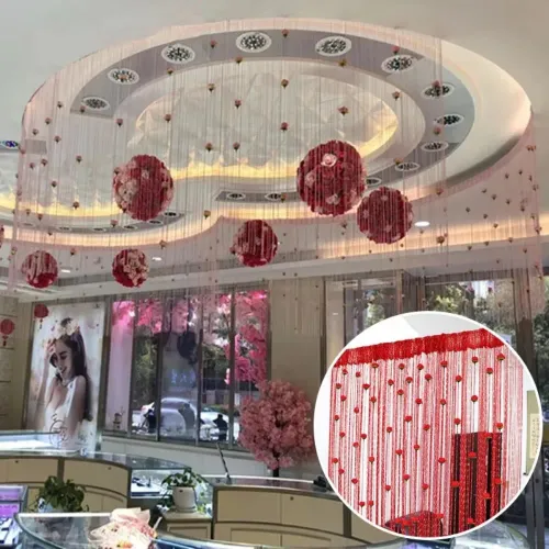 100x200cm Door Line Curtain Rose Flower Hanging Vestibule String Curtains Self-adhesive Tassel Divider Curtains Home Decoration