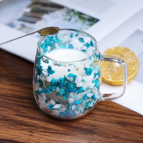 Transparent Double Glass Flower Tea Cup