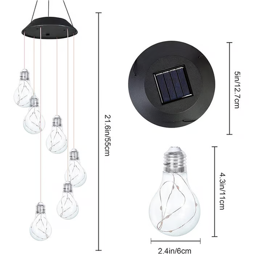 Colorful LED Solar-Powered Light Bulb Wind Chimes