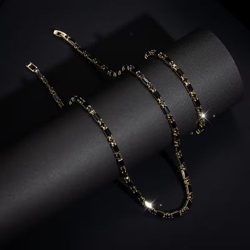 Buy-one-get-one-free pack Men's Hip-Hop Style Black Zircon Necklace & Bracelet – Minimalist, Accessible Luxury