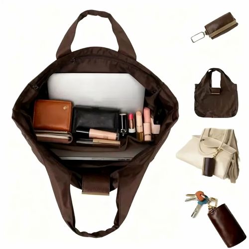 Foldable Keychain Bag Reusable Grocery Bags for Shopping Foldable & Expandable Handbag with Key Ring for Travel Daily Use
