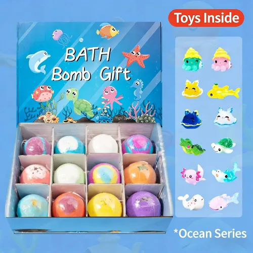12pcs Bath Bombs Set Bath Gift with Hidden Toys Safe Ocean Bubble Bath Perfect for Sensory Play Bathtime Fun