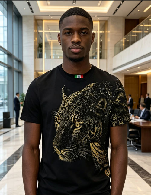 Premium Gold Foil Men's Slim Fit T Shirt Breathable Soft Cotton Minimalist Style Versatile Summer Round Neck