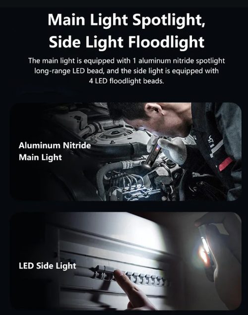 Lenovo 6-in-1 Multifunctional Keychain Flashlight COB Side Light Rechargeable Magnetic Work Light Window Breaker Emergency Tool