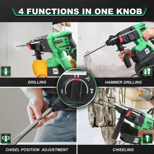 20V cordless electric rotary hammer drill with Plus Bit industrial grade battery for disassembly and drilling