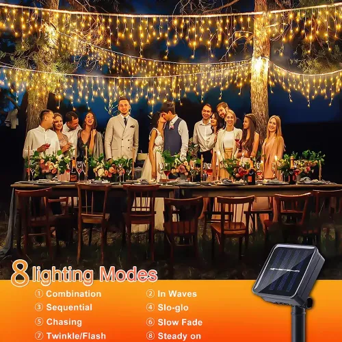 6M 96Leds Solar lcicle string Lights 8 Lighting Modes Outdoor Eaves Decoration