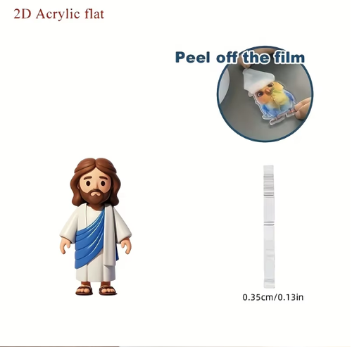 5pcs 2D flat cartoon-style Jesus in a white robe acrylic keychain, perfect for decorating bags