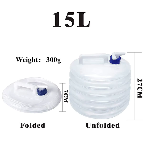Compressible and foldable bucket with tap 15L
