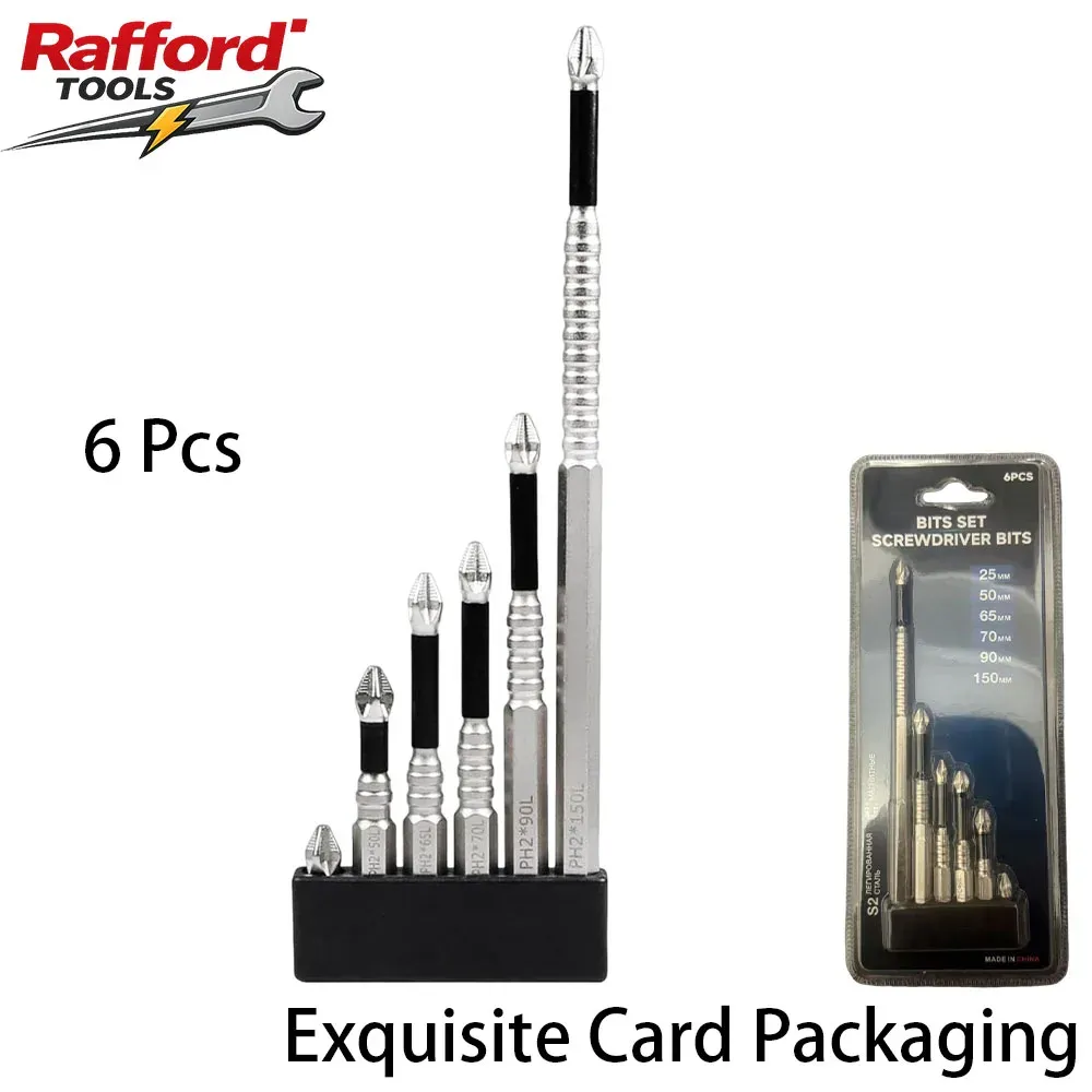 6PCS Rafford  Magnetic PH2 Screwdriver Bit Set  Anti-Slip Drill Bits  Hex Shank for Electric Drill