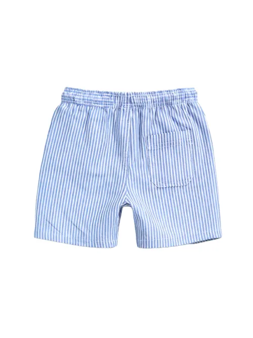 Color-Blocked Striped Men's Beach Shorts with Drawstring Waist, Pocket Design, Casual Style, Non-Stretch, Suitable for Summer Beach Wear