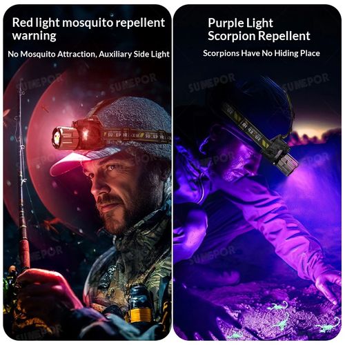 New UV Headlamp: Purple Light, Red Light (Mosquito Repellent), and Motion Sensor Function