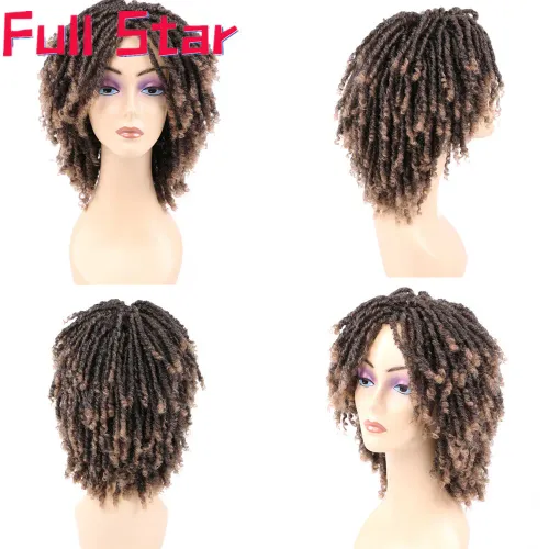 Short Dreadlock Wig Twist Wigs for Black Women Men Afro Curly Synthetic Glueless Wigs Short Afro Twist Faux Locs Braided Wig