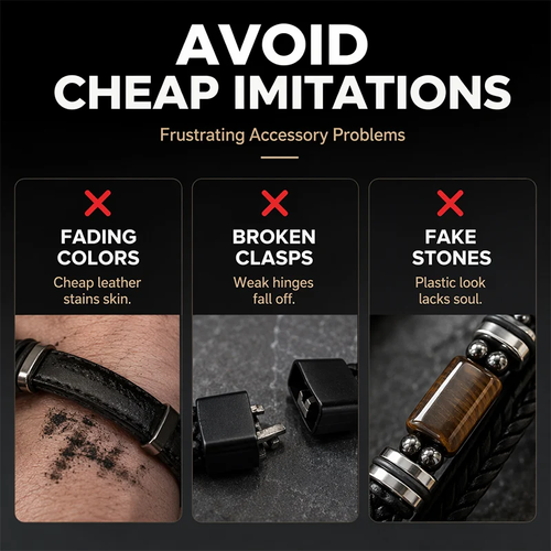 Multi-layer leather cord bracelet with tiger's eye and magnetic clasp