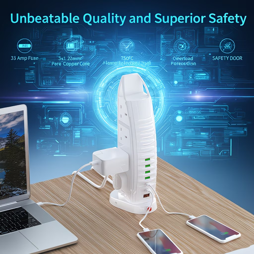 8 Way Multi Plug Extension Tower with 6 USB Ports