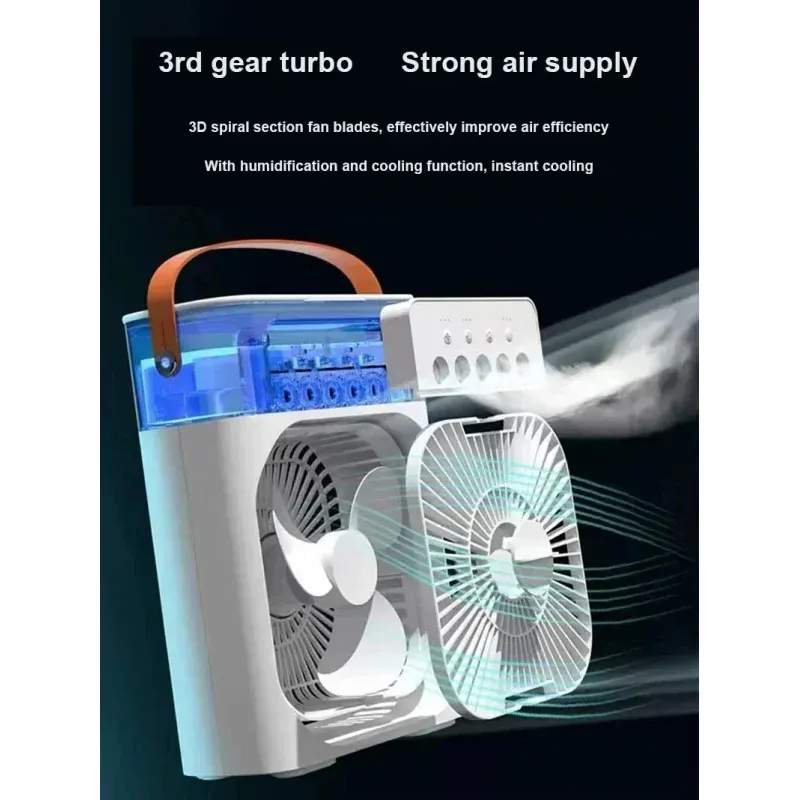 3 In 1 Portable Mini Air Cooler Fan With Humidifier LED Night Light Adjustable Household Office White Air Conditioner Fan