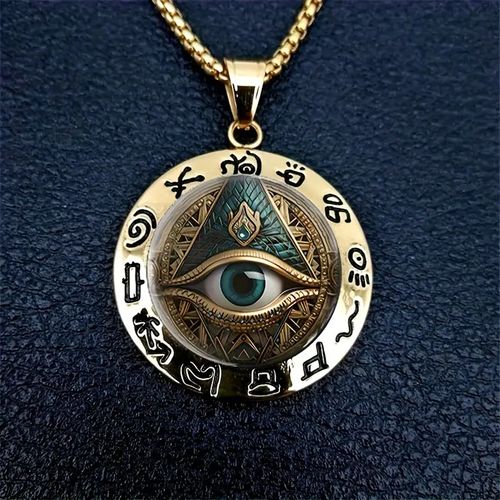 Ancient Egyptian Eye Pattern & Hieroglyphic Stainless Steel Pendant Necklace for Men, Retro Style Talisman Chain