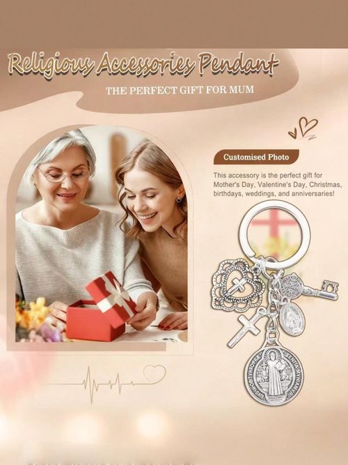 3PCS Family Pack Religious St Benedict Virgin Mary Cross Keychain Prayer Protection Multi-Piece Bag Phone Charm Party Gift