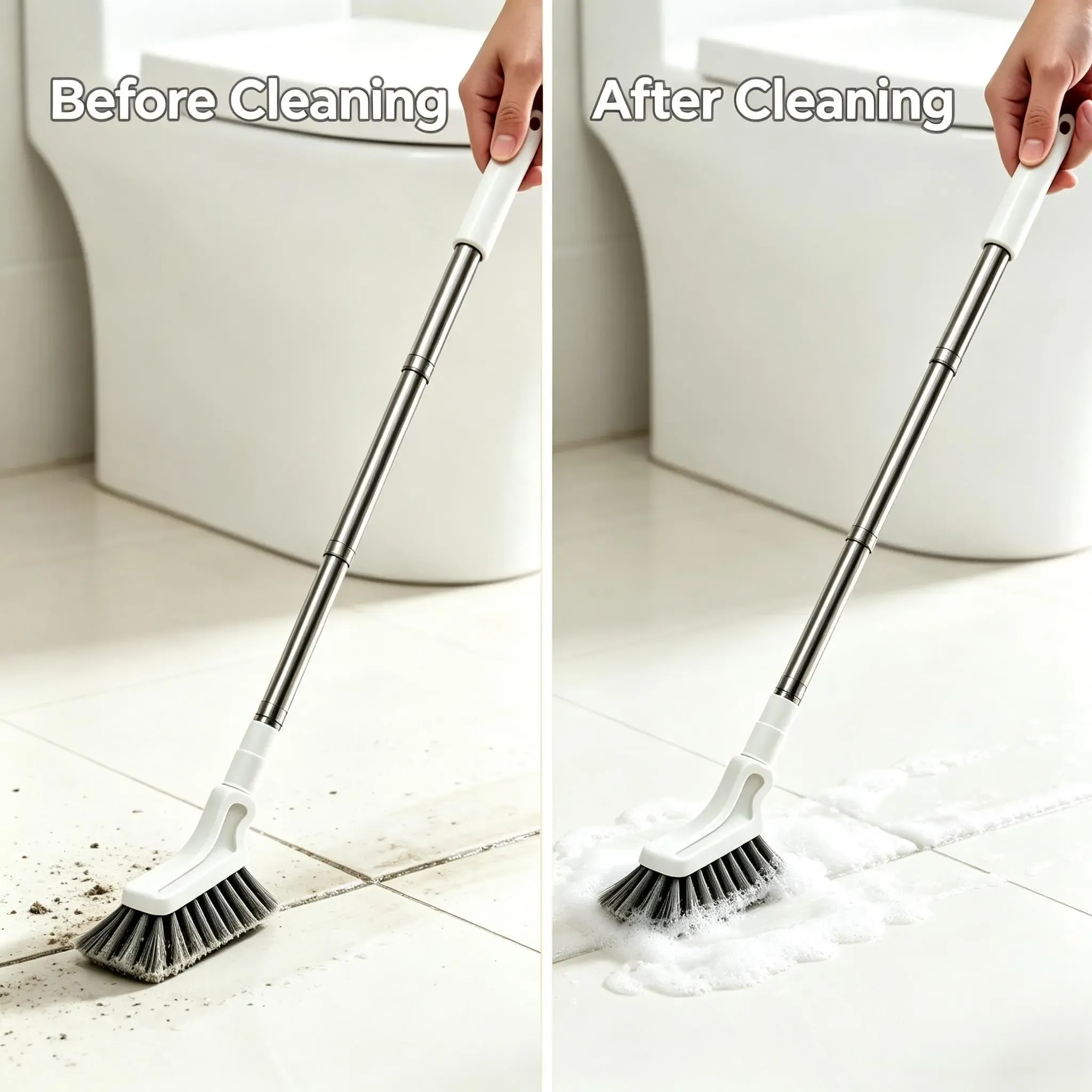 3PCS Adjustable Length Stainless Steel Telescopic Long Handle Crevice Cleaning Brush, Narrow Gap Cleaner for Bathroom, Hard-to-Reach Spaces