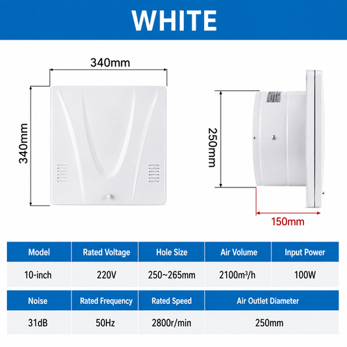 Flip Ventilation Fan Kitchen Fume Exhaust High Speed Household Air Extractor Ten Inch Wall Mount Window Type Electric Vent