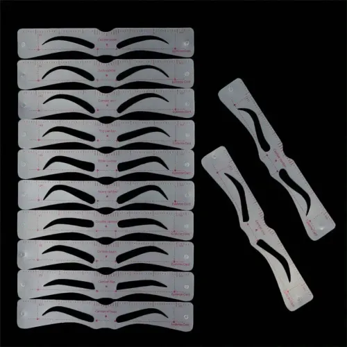 Set Of 12 Reusable Stencils And Razor - Perfect Eyebrow DIY Kit, Create Flawless Beauty