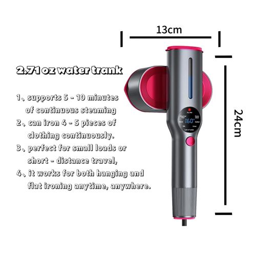 Dr.Flash handheld garment steamer, portable travel steam iron for clothes, LED display and 7 modes, 5-second rapid preheating, 90° rotating handle.