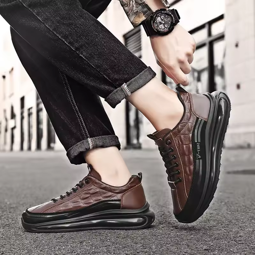 Mens Retro Leather Shoes Genuine Leather Casual Sneakers Alligator Pattern Casual Shoes Platform Shoes for Men Zapatos De Hombre