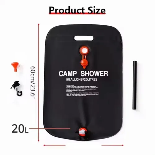Large Capacity 20L Outdoor Shower Bag Solar Powered Heating for Camping Beach Trip Portable Bath Solution Outdoor Camping
