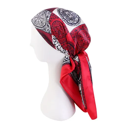 Satin Square Scarf Women Muslim Hijab Elegant 2025 Print Silk Neckerchief Shawl Wraps Headband Handle Hair Accessories Bandana
